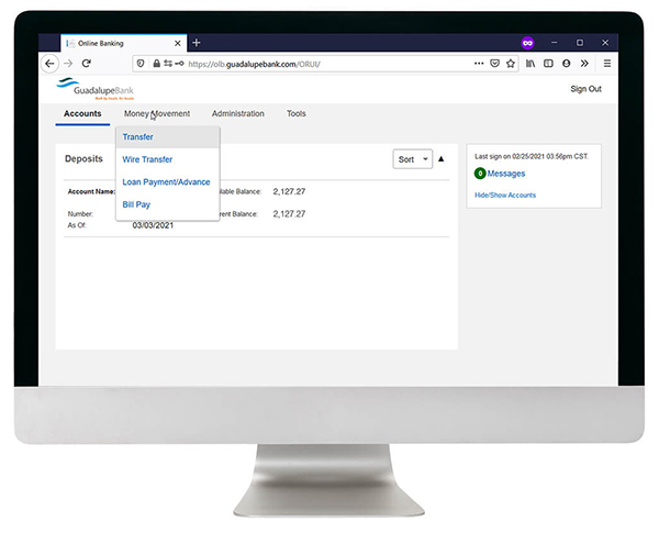 Online Banking Screen