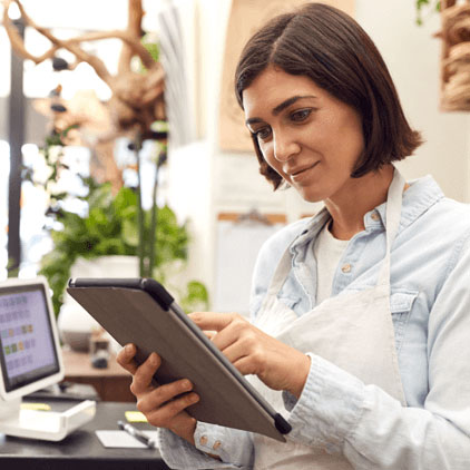 Woman looking at a tablet